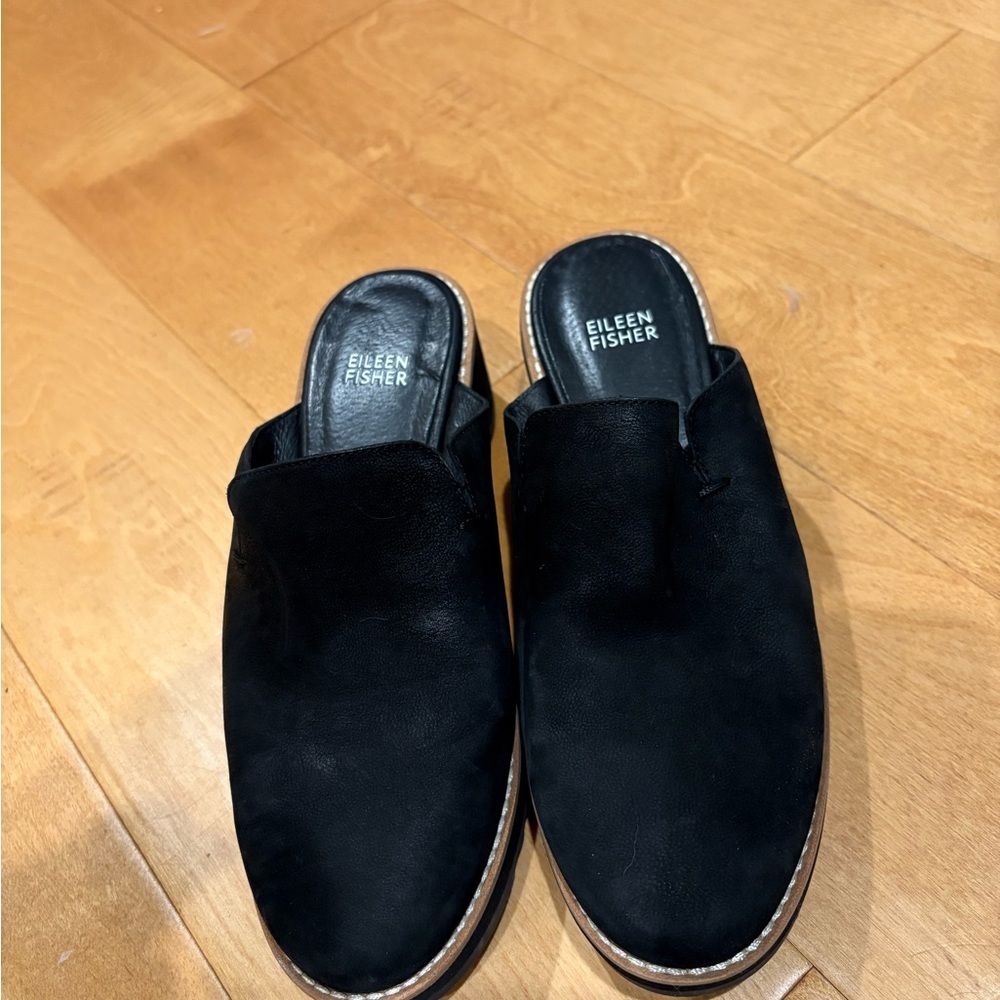 Eileen Fisher Loti black tumbled nubuck leather wedge mule shoes 8.5 - Picture 3 of 4